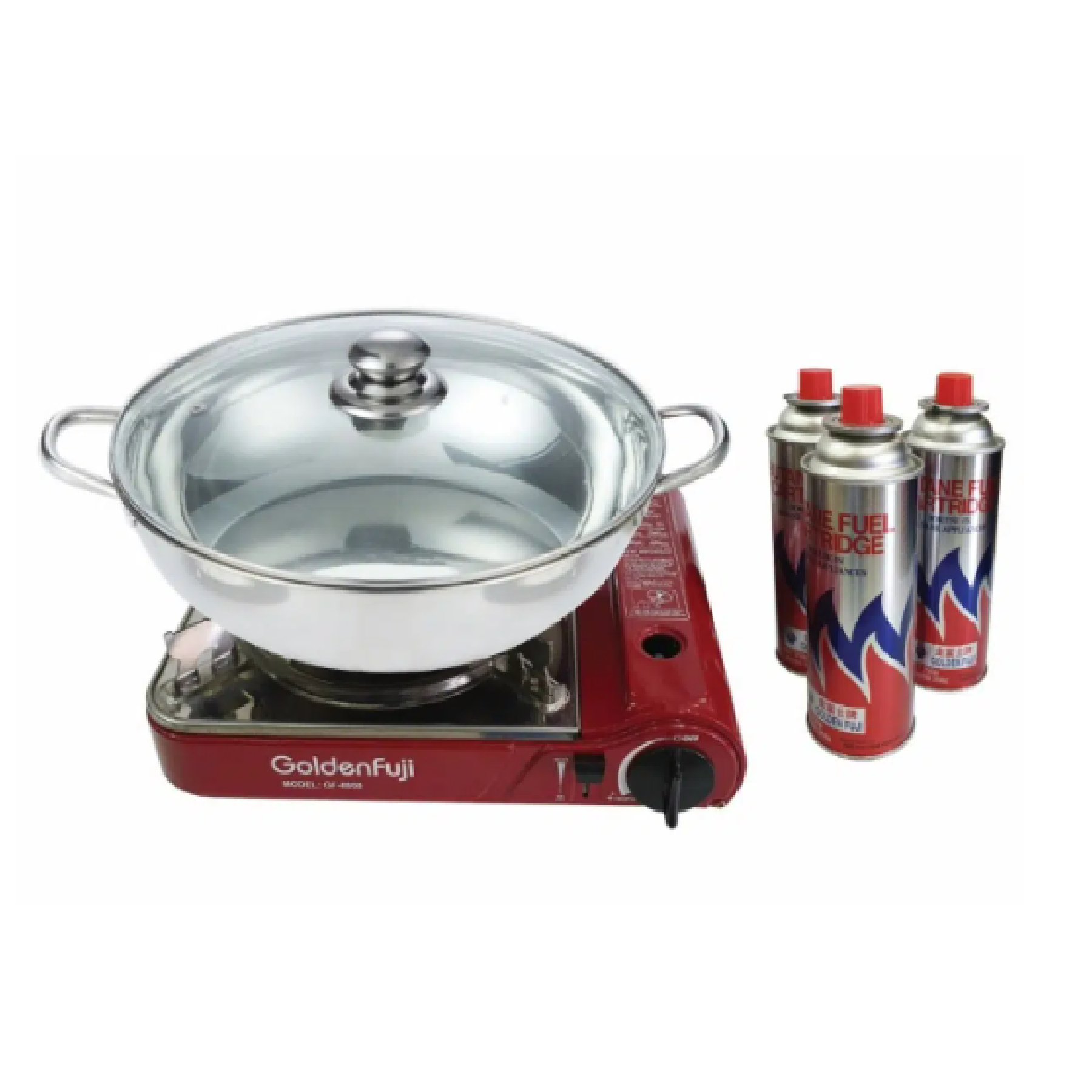 GOLDEN FUJI Portable Steamboat Set Comes With One Normal Pot & 3 Gas Cartridge GF 8800/2